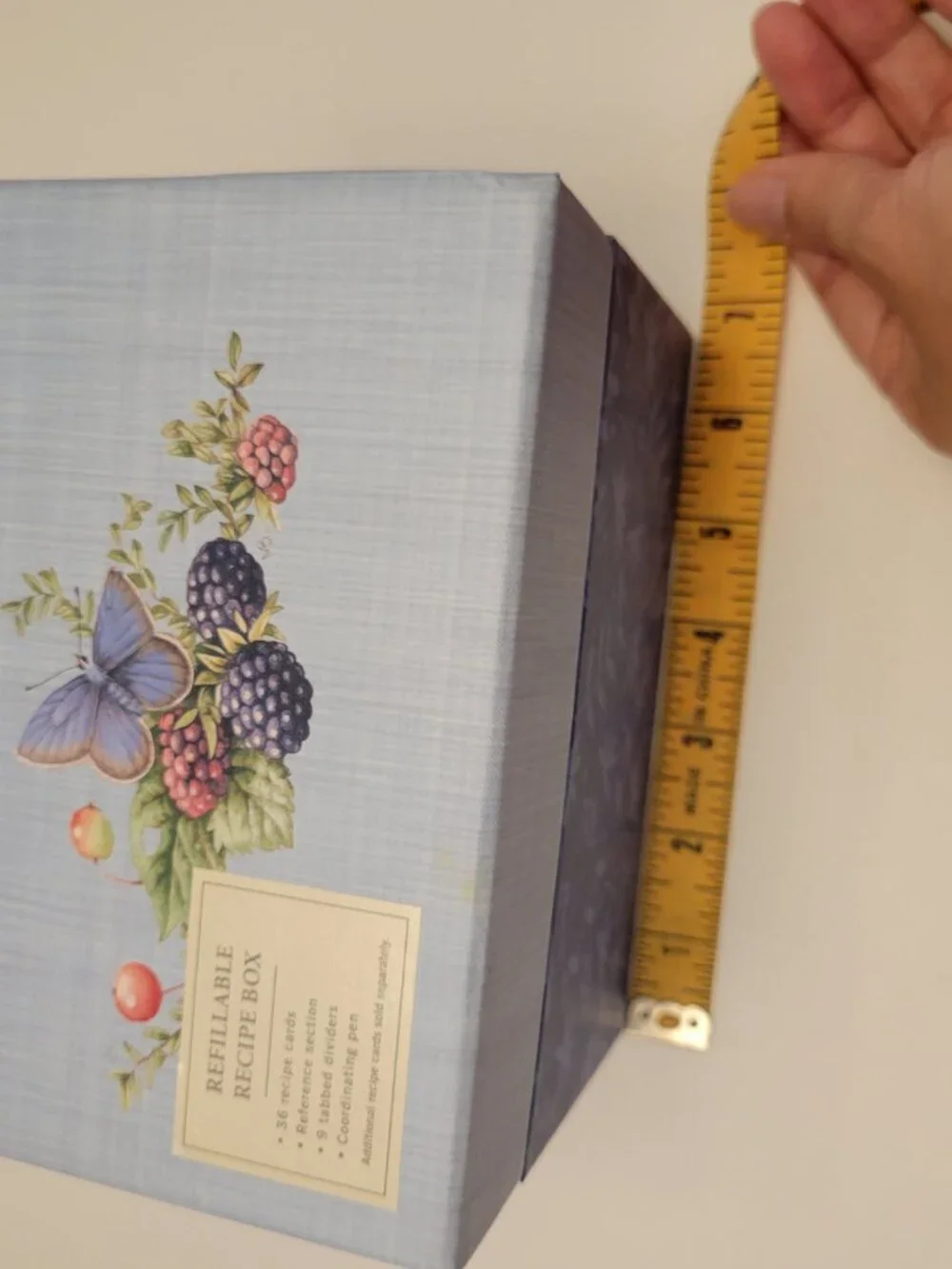Hallmark Refillable Recipe Box Botanical Butterfly Blue w/ Cards & Dividers